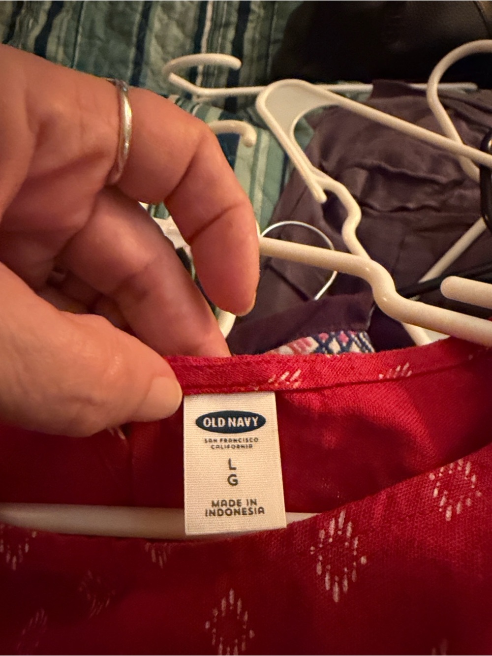 Old Navy Red Midi Dress with White Diamond Print - Picture 3 of 6